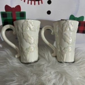 2 Christmas Morning Coffee Mugs, Holly Motif, Bella Cassa by Ganz